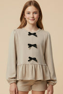 Contrast Bow Detail Soft Knit Peplum Top