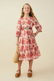 GY9764 Mauve Girls Antique Floral Cinched Cuff Dress Front