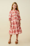GY9764 Mauve Girls Antique Floral Cinched Cuff Dress Pose
