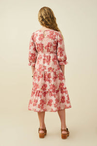 GY9764 Mauve Girls Antique Floral Cinched Cuff Dress Back