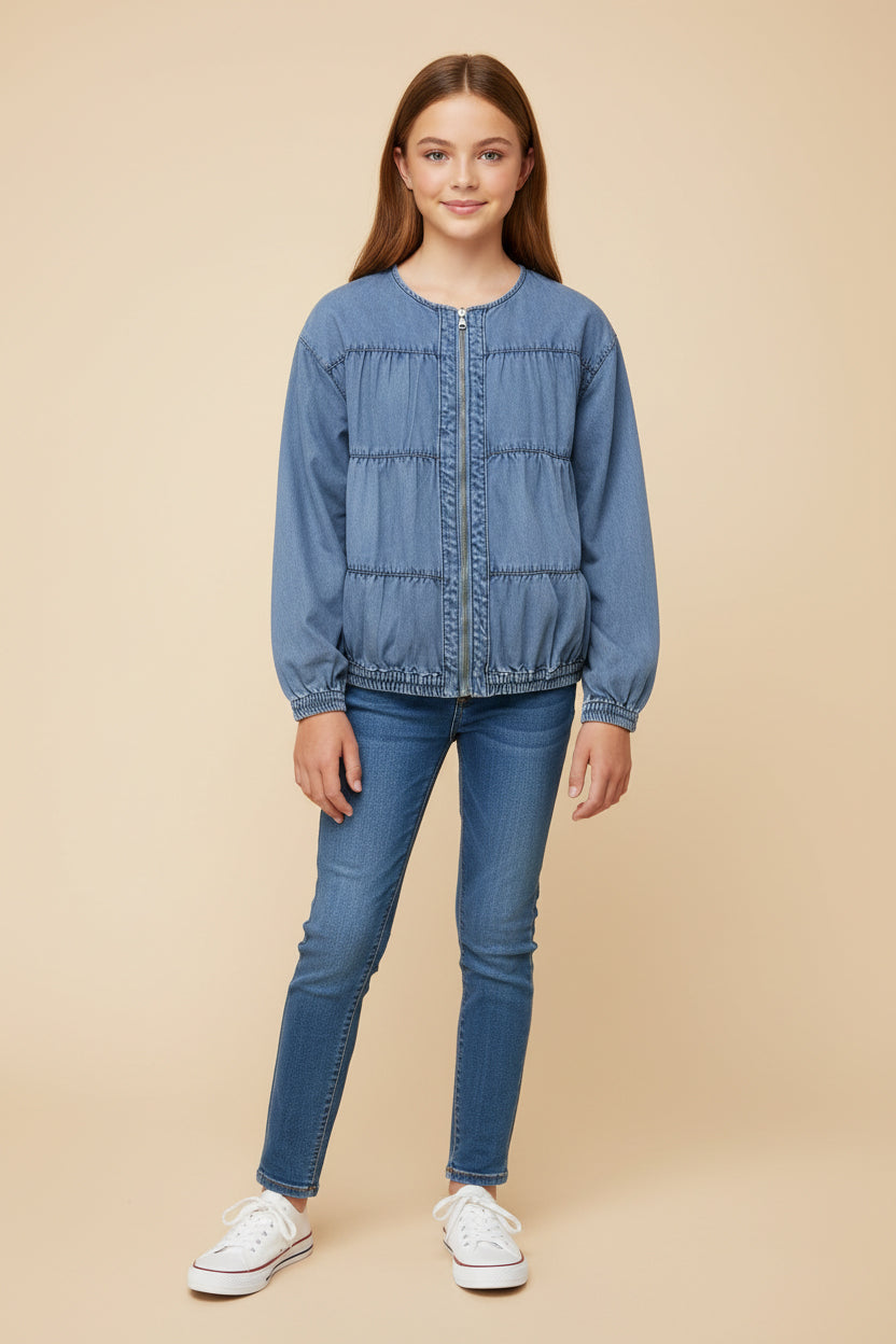 Gathered Detail Batwing Sleeve Denim Jacket