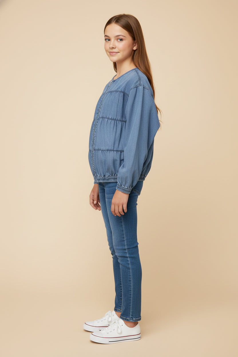 Gathered Detail Batwing Sleeve Denim Jacket