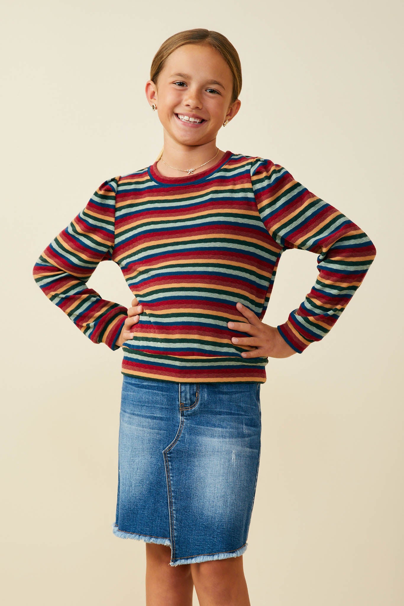 Multi Stripe Terry Knit Long Sleeve Top