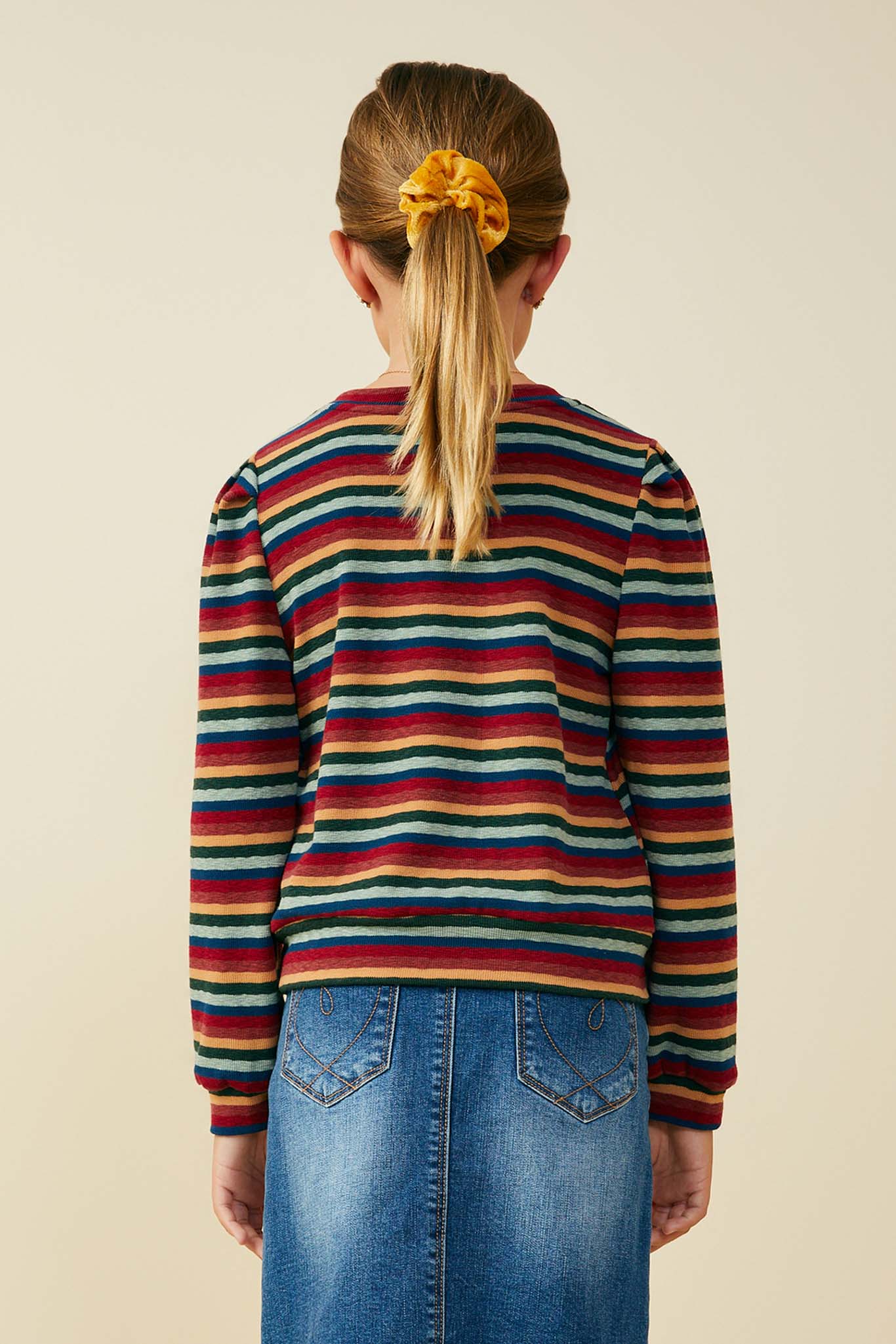 GY9772 Burgundy Mix Girls Multi Stripe Terry Knit Long Sleeve Top Back