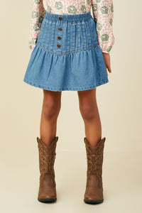 GY9779 Mid Denim Girls Pleated Button Detail Denim Skirt Front
