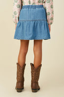 GY9779 Mid Denim Girls Pleated Button Detail Denim Skirt Back