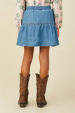 GY9779 Mid Denim Girls Pleated Button Detail Denim Skirt Back
