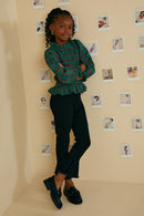 Plaid Ruffle Neck Smocked Body Top