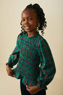 Plaid Ruffle Neck Smocked Body Top