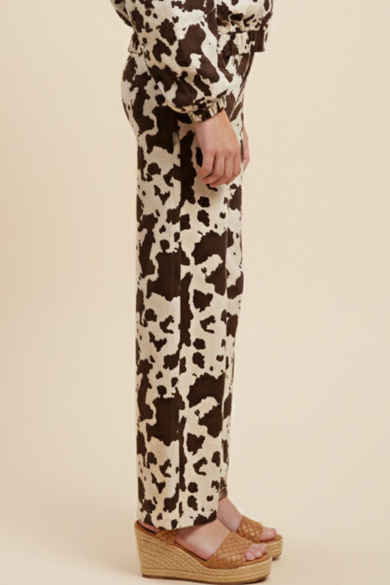Cow Print Straight Leg Pants