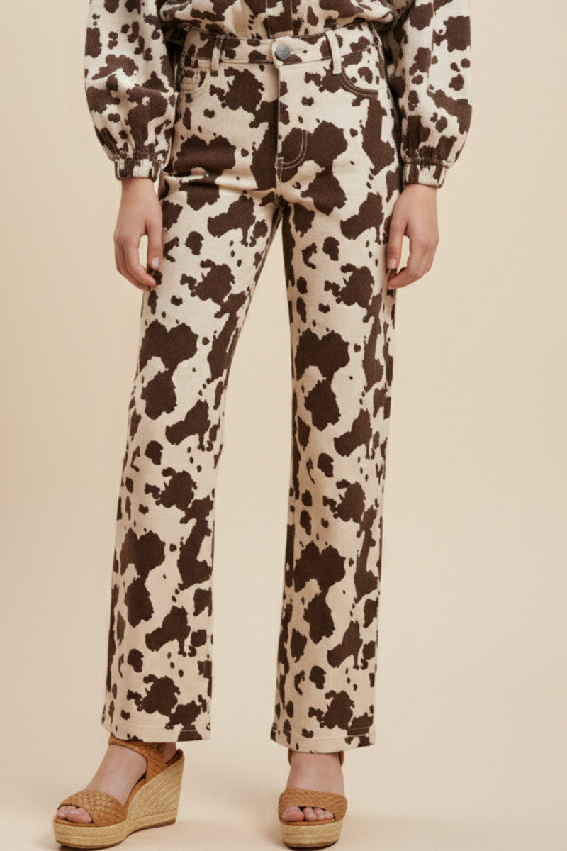 Cow Print Straight Leg Pants