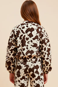 Cow Print Puff Sleeve Jacket
