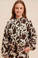 Cow Print Puff Sleeve Jacket