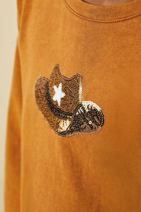 Sequined Cowboy Hat Patched Fringed T Shirt