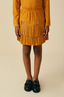 Studs And Fringe Detailed Suede Skirt