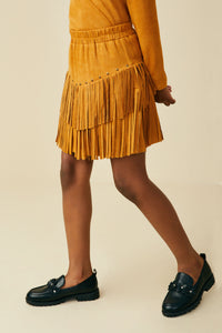 Studs And Fringe Detailed Suede Skirt