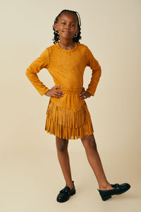 Studs And Fringe Detailed Suede Skirt