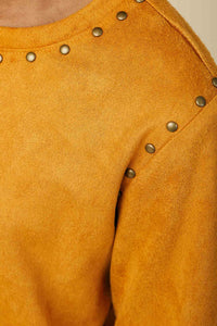 Studded Detailed Long Sleeve Suede T Shirt