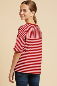 Mixed Stripe Drop Shoulder Knit T Shirt
