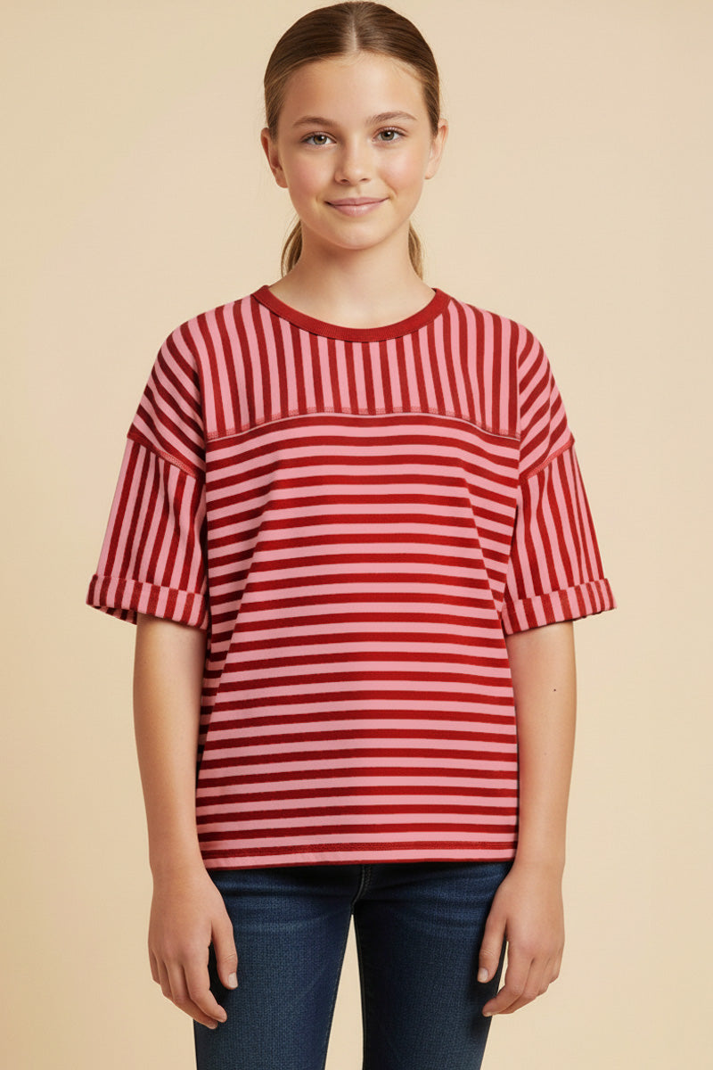 Mixed Stripe Drop Shoulder Knit T Shirt