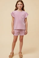 Textured Stripe Heart Pocket Ruffle Tank