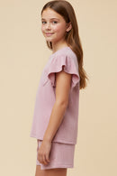 Textured Stripe Heart Pocket Ruffle Tank