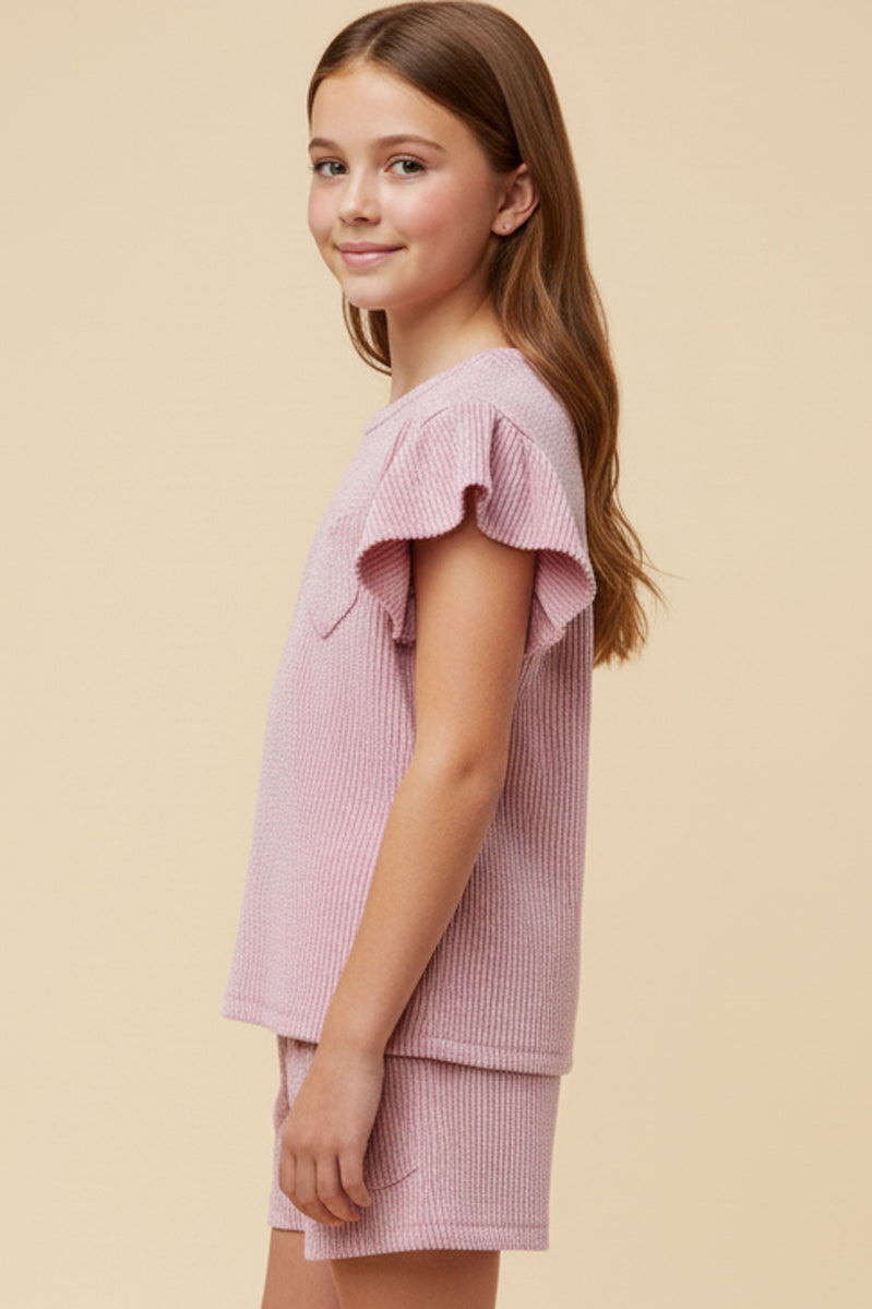 Textured Stripe Heart Pocket Ruffle Tank