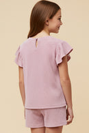 Textured Stripe Heart Pocket Ruffle Tank
