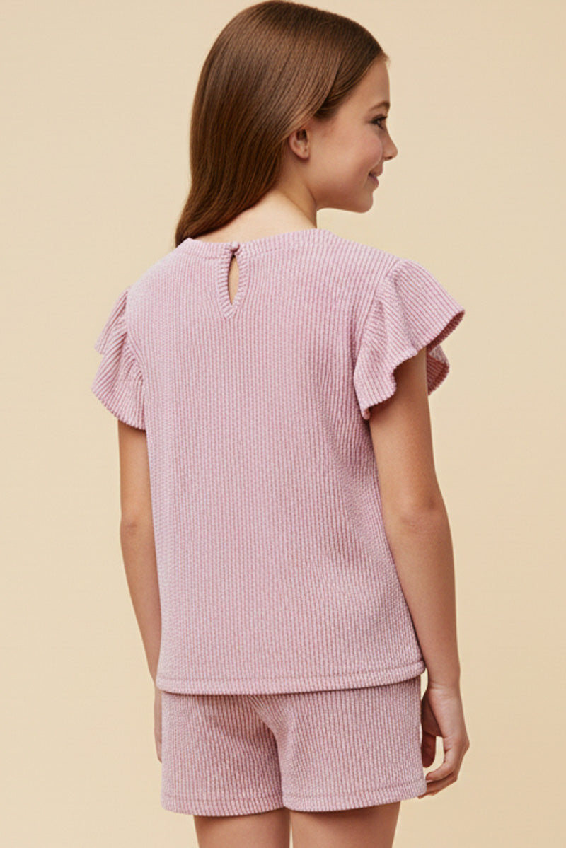 Textured Stripe Heart Pocket Ruffle Tank