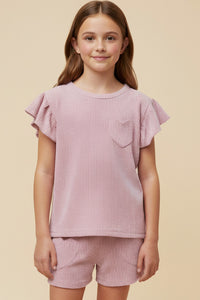Textured Stripe Heart Pocket Ruffle Tank