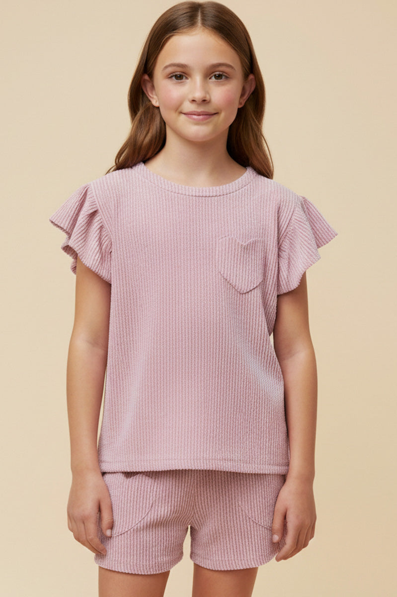 Textured Stripe Heart Pocket Ruffle Tank