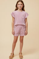 Textured Stripe Heart Pocket Shorts