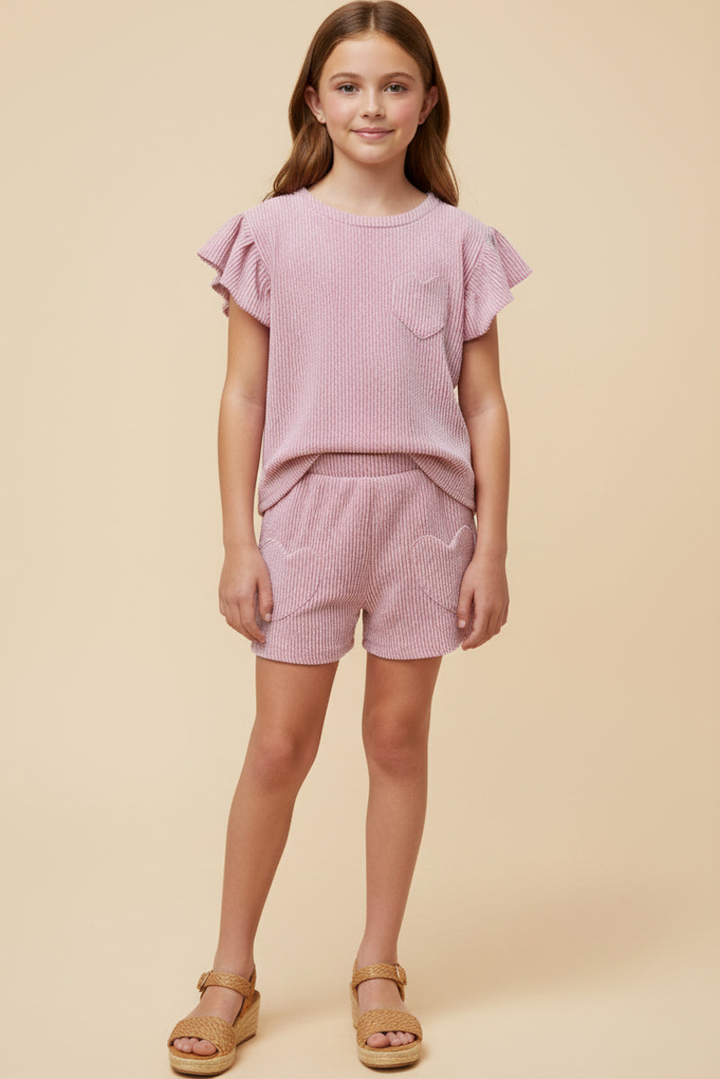 Textured Stripe Heart Pocket Shorts