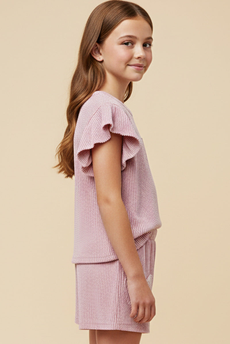 Textured Stripe Heart Pocket Shorts