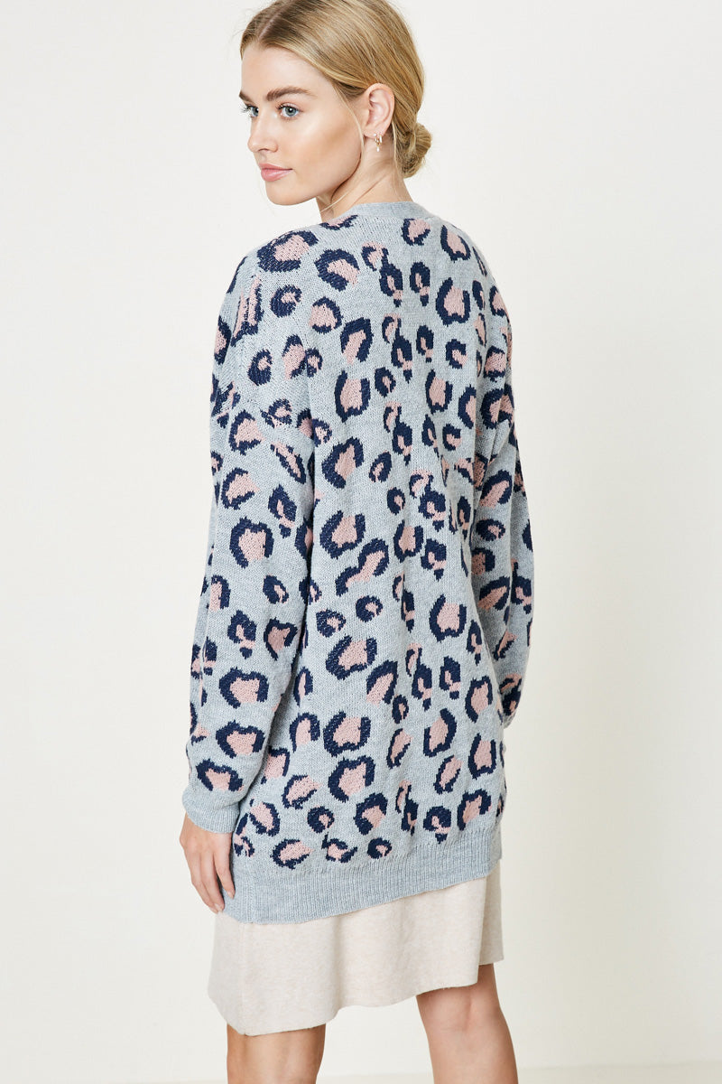 Womens Leopard Knit Sweater Cardigan