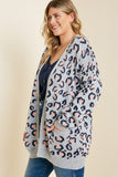 H4100W H.GREY Plus Leopard Knit Sweater Cardigan Side