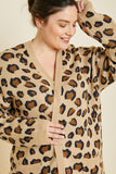 H4100W TAN Plus Leopard Knit Sweater Cardigan Pose