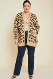 H4100W TAN Plus Leopard Knit Sweater Cardigan Full Body
