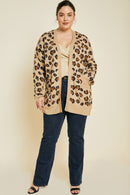 H4100W TAN Plus Leopard Knit Sweater Cardigan Full Body