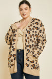 H4100W TAN Plus Leopard Knit Sweater Cardigan Side