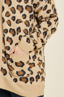 H4100W TAN Plus Leopard Knit Sweater Cardigan Detail