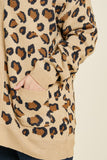 H4100W TAN Plus Leopard Knit Sweater Cardigan Detail