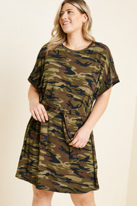 H4443W CAMO Plus Camo Tie-Front T-Shirt Dress Front