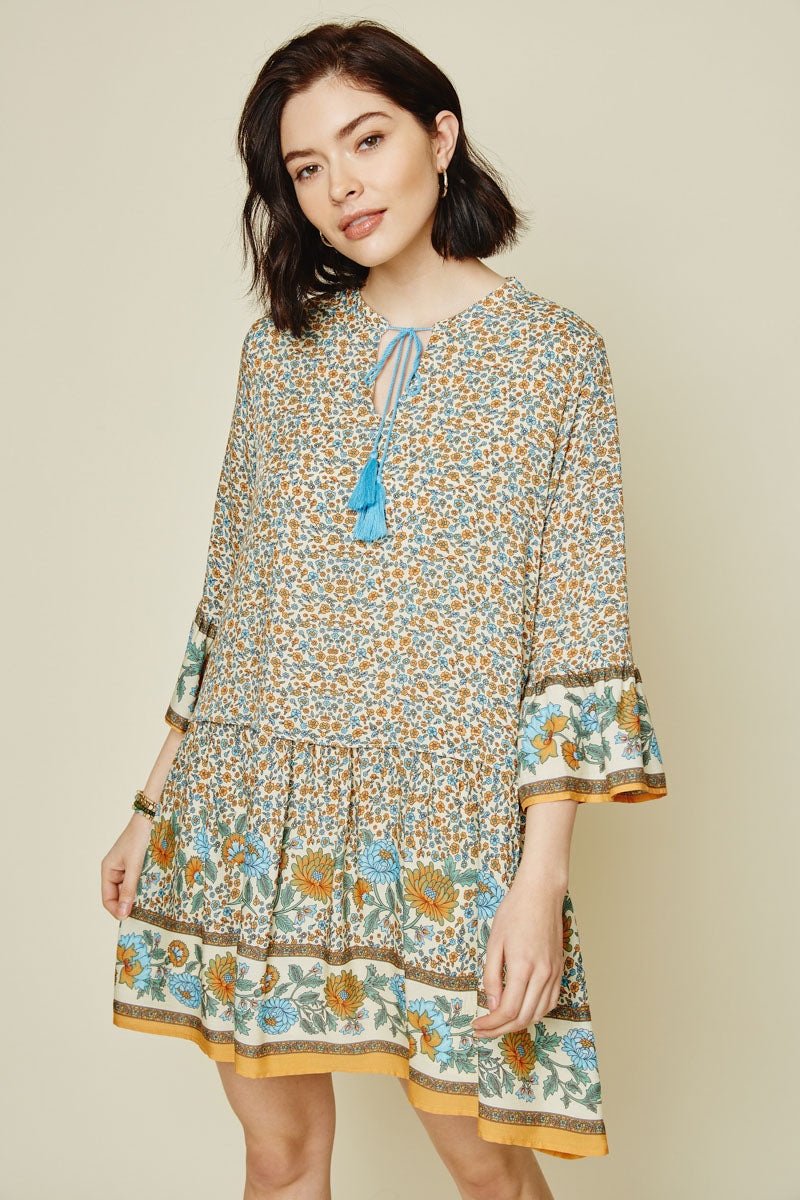 Tassel Detail Bohemian Print Tunic Dress Cream Mix Women's Dresses Tunic Dresses Hayden Los Angeles Tassel Detail Bohemian Print Tunic Dress Cream Mix Women's Dresses Tunic Dresses Hayden Los Angeles