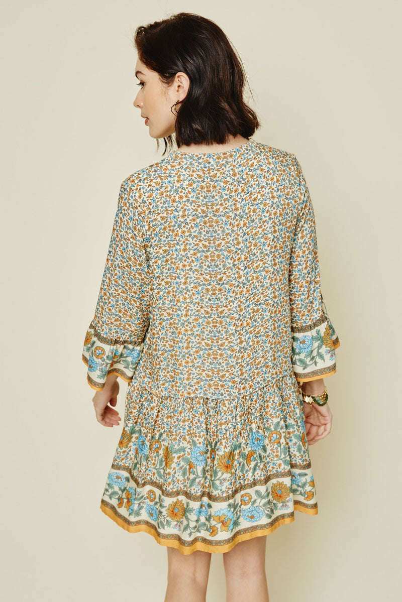 Women's Printed Tassel Tie Tunic Dress