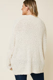 H5692W CREAM Plus Textured Dolman Sleeve Sweater Cardigan Back