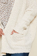 H5692W CREAM Plus Textured Dolman Sleeve Sweater Cardigan Detail
