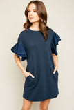 Asymmetric Shoulder Ruffled Shift Dress