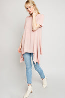 H5817 PINK Women's Raw Edge Tunic Tee Pose