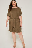 H6118W OLIVE Plus Tie-Front T-Shirt Dress Full Body